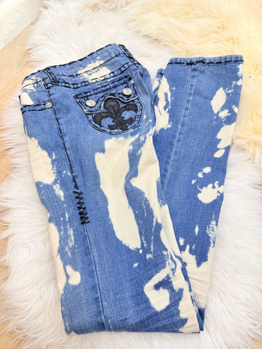 Laguna Beach Jean Co Y2K Vintage Fleur de Lis Bleach Splatter Jeans/28 Western